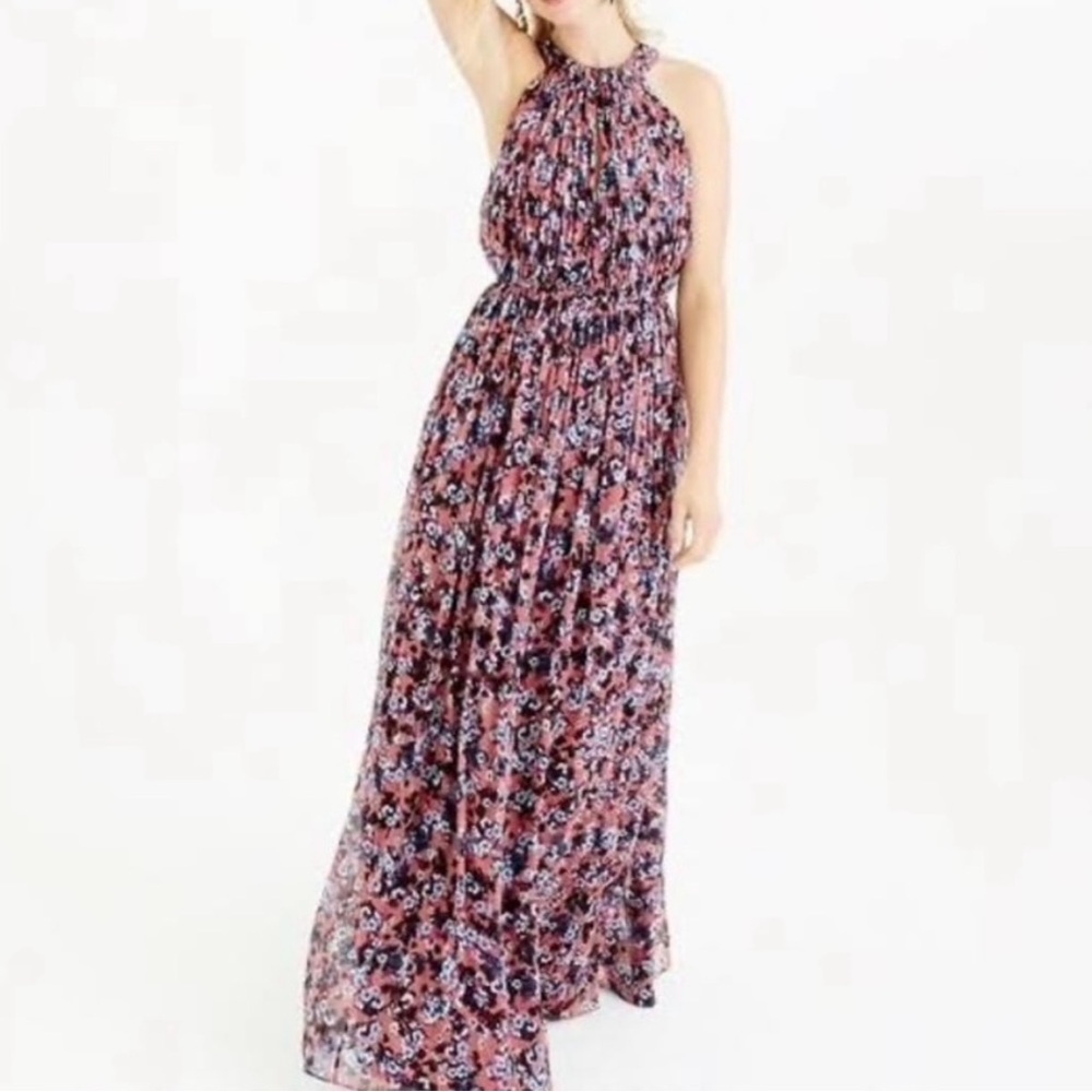 J. Crew Collection Silk Floral Halter Maxi Dress